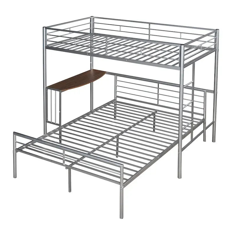 Letto a castello in metallo bianco metallizzato con scrivania, scaletta e doghe, due posti letto