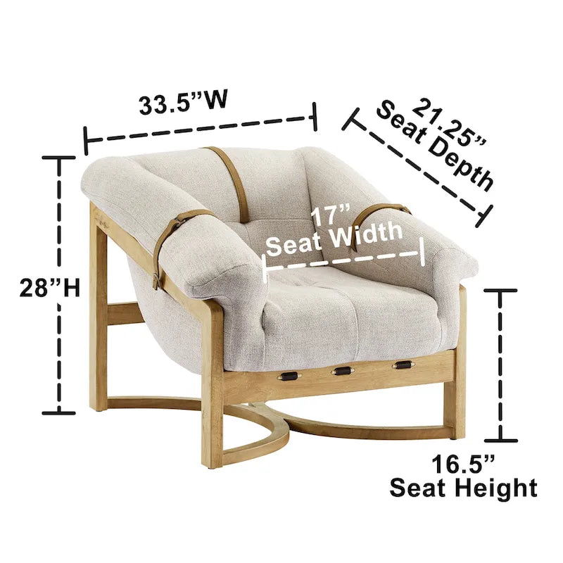 Poltrona, Rivestimento in Pelle Marrone / Tessuto Bianco Sporco, Seduta Singola, Struttura in Legno Massello
