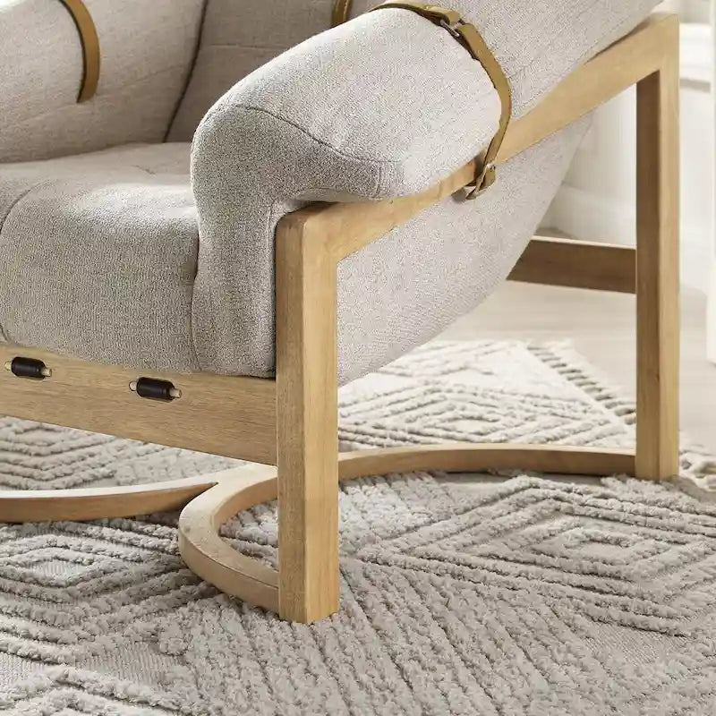 Poltrona, Rivestimento in Pelle Marrone / Tessuto Bianco Sporco, Seduta Singola, Struttura in Legno Massello