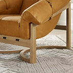 Poltrona, Rivestimento in Pelle Marrone / Tessuto Bianco Sporco, Seduta Singola, Struttura in Legno Massello