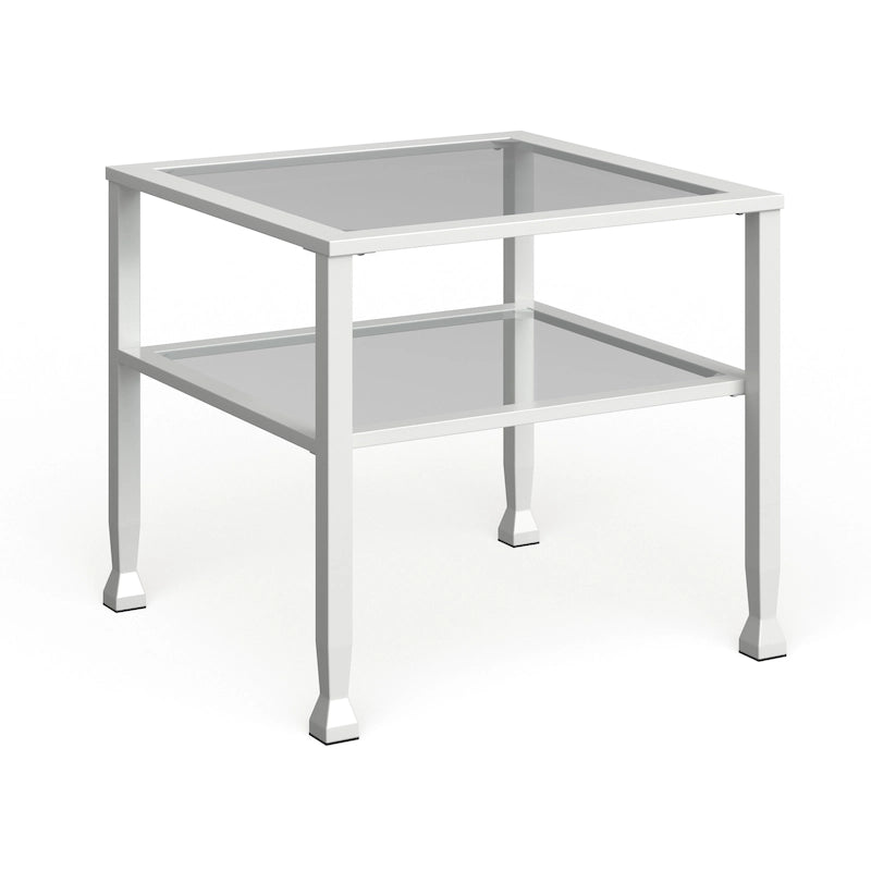 Tavolino da caffè a due ripiani in vetro bianco/oro, stile geometrico moderno, singolo