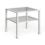 Tavolino da caffè a due ripiani in vetro bianco/oro, stile geometrico moderno, singolo