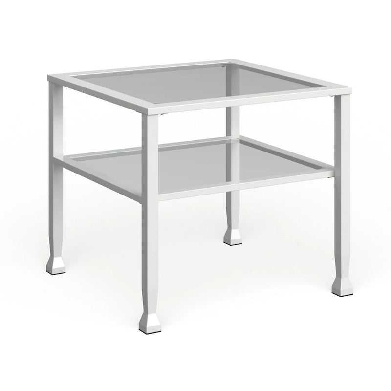 Tavolino da caffè a due ripiani in vetro bianco/oro, stile geometrico moderno, singolo