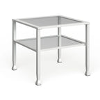 Tavolino da caffè a due ripiani in vetro bianco/oro, stile geometrico moderno, singolo