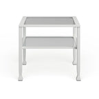 Tavolino da caffè a due ripiani in vetro bianco/oro, stile geometrico moderno, singolo