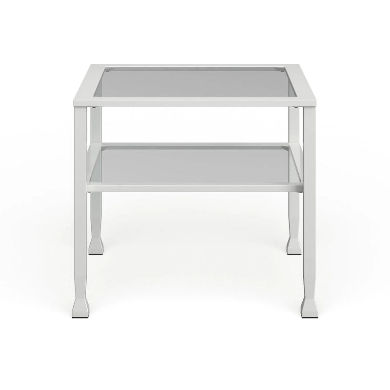 Tavolino da caffè a due ripiani in vetro bianco/oro, stile geometrico moderno, singolo