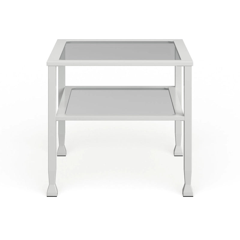 Tavolino da caffè a due ripiani in vetro bianco/oro, stile geometrico moderno, singolo