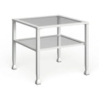 Tavolino da caffè a due ripiani in vetro bianco/oro, stile geometrico moderno, singolo