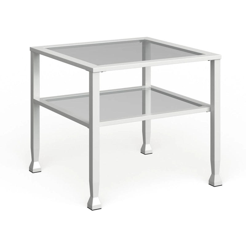 Tavolino da caffè a due ripiani in vetro bianco/oro, stile geometrico moderno, singolo