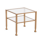 Tavolino da caffè a due ripiani in vetro bianco/oro, stile geometrico moderno, singolo