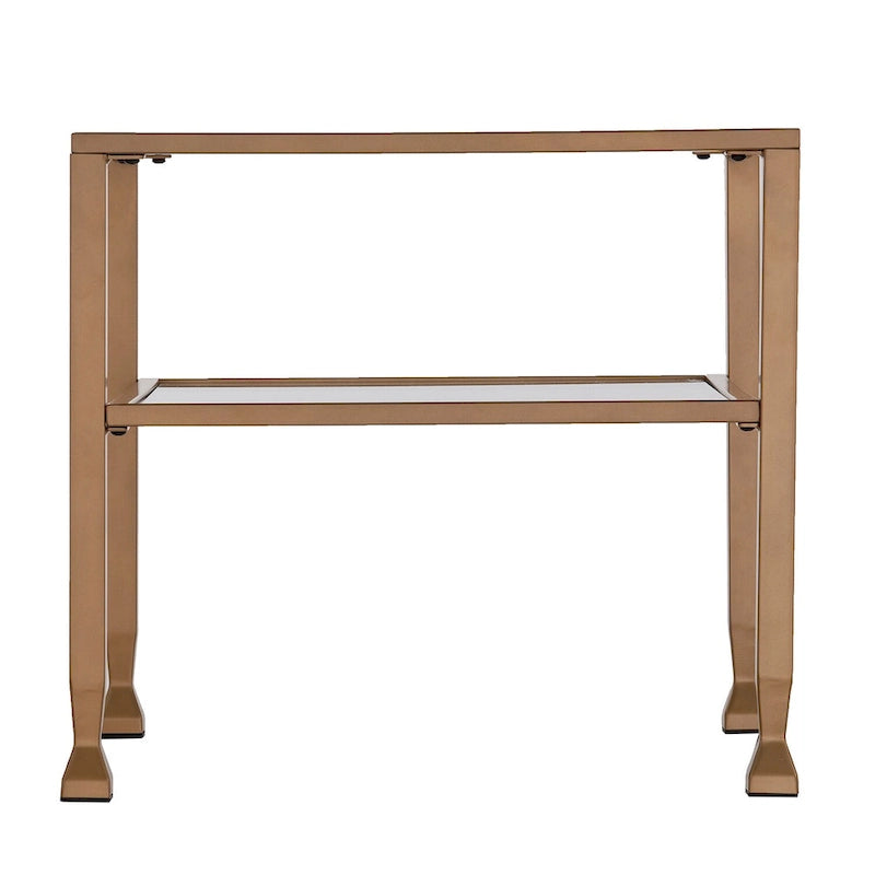 Tavolino da caffè a due ripiani in vetro bianco/oro, stile geometrico moderno, singolo