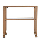Tavolino da caffè a due ripiani in vetro bianco/oro, stile geometrico moderno, singolo