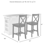 Isola da Cucina Bianca con 2 Sgabelli a Schienale a X, Top in Acciaio Inossidabile, Set da 3 Pezzi