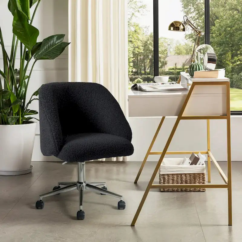 Sedia da ufficio girevole in bouclé avorio / nero / senape / grigio / blu navy, regolabile in altezza, rotazione a 360°, per 1 persona