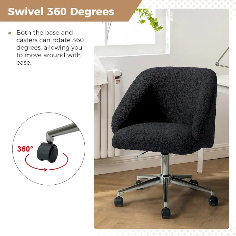 Sedia da ufficio girevole in bouclé avorio / nero / senape / grigio / blu navy, regolabile in altezza, rotazione a 360°, per 1 persona