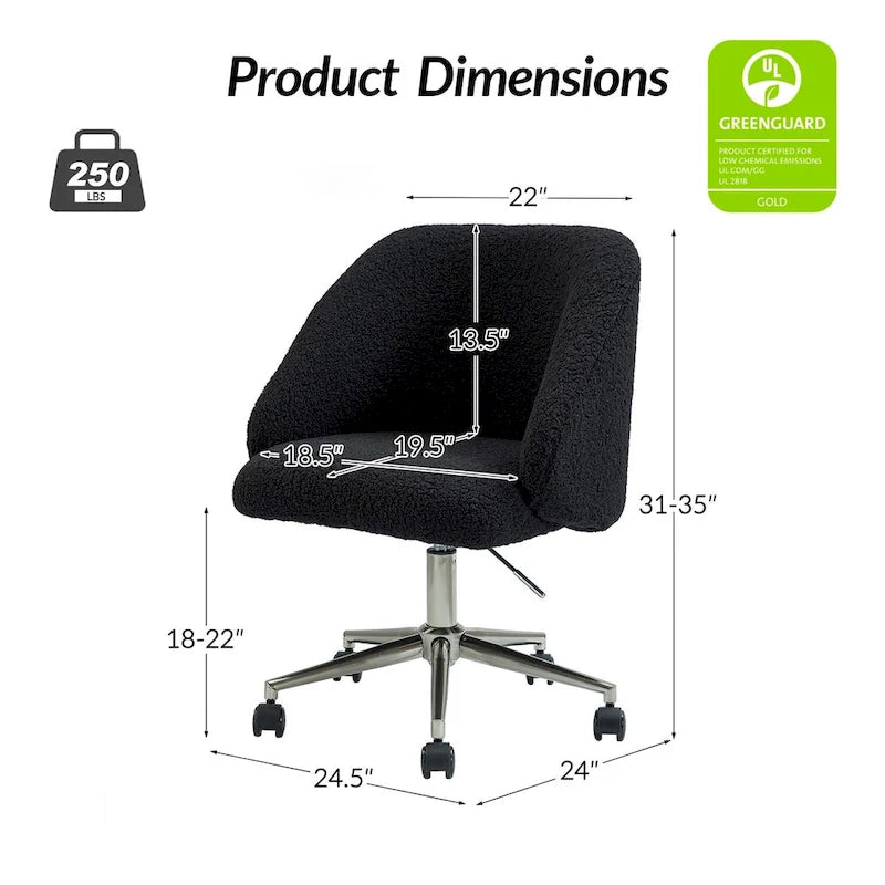 Sedia da ufficio girevole in bouclé avorio / nero / senape / grigio / blu navy, regolabile in altezza, rotazione a 360°, per 1 persona