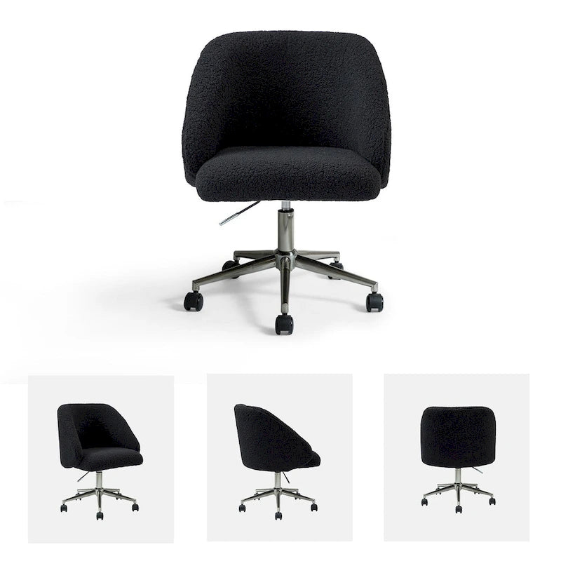 Sedia da ufficio girevole in bouclé avorio / nero / senape / grigio / blu navy, regolabile in altezza, rotazione a 360°, per 1 persona