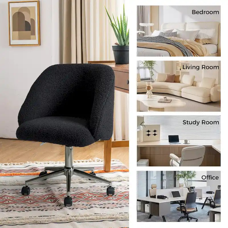Sedia da ufficio girevole in bouclé avorio / nero / senape / grigio / blu navy, regolabile in altezza, rotazione a 360°, per 1 persona