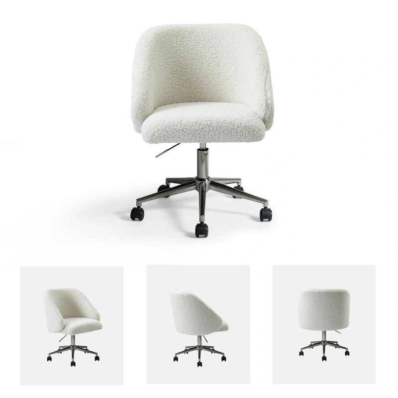Sedia da ufficio girevole in bouclé avorio / nero / senape / grigio / blu navy, regolabile in altezza, rotazione a 360°, per 1 persona