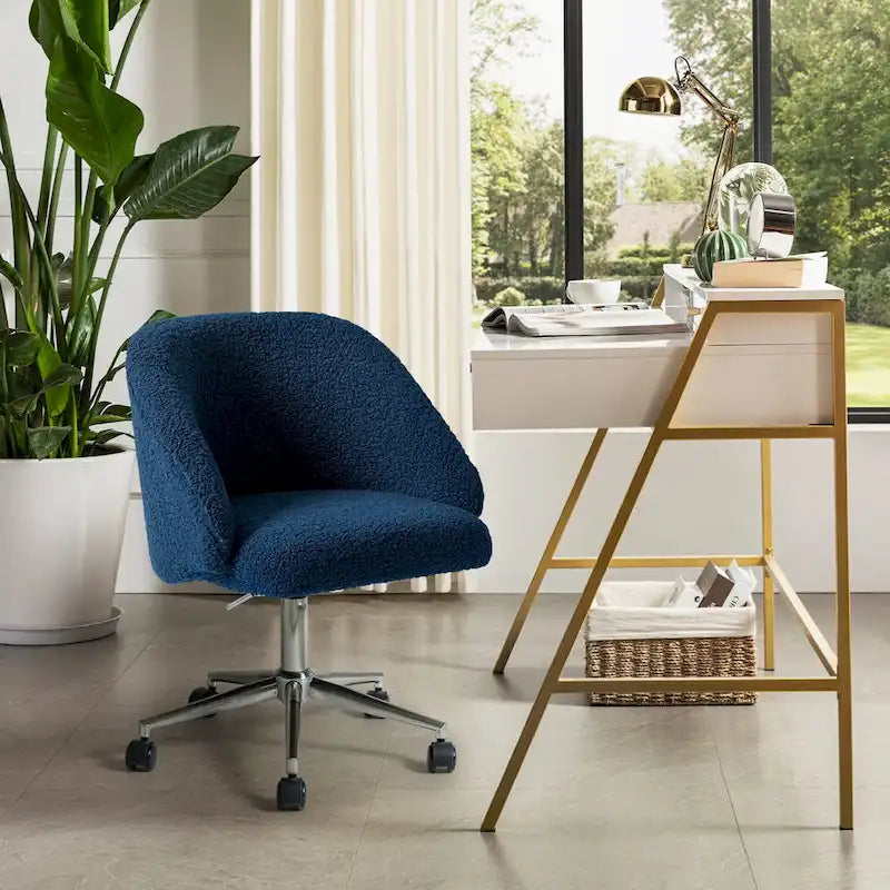Sedia da ufficio girevole in bouclé avorio / nero / senape / grigio / blu navy, regolabile in altezza, rotazione a 360°, per 1 persona