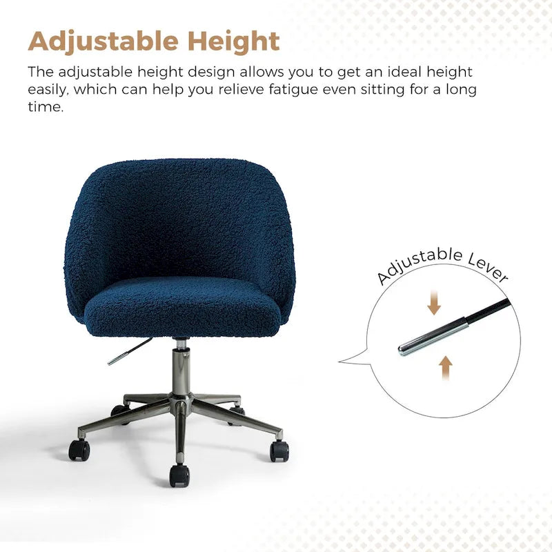 Sedia da ufficio girevole in bouclé avorio / nero / senape / grigio / blu navy, regolabile in altezza, rotazione a 360°, per 1 persona