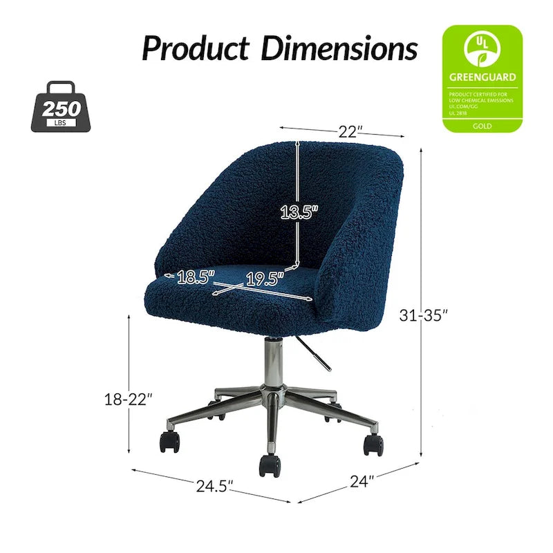 Sedia da ufficio girevole in bouclé avorio / nero / senape / grigio / blu navy, regolabile in altezza, rotazione a 360°, per 1 persona