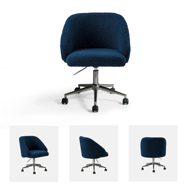 Sedia da ufficio girevole in bouclé avorio / nero / senape / grigio / blu navy, regolabile in altezza, rotazione a 360°, per 1 persona