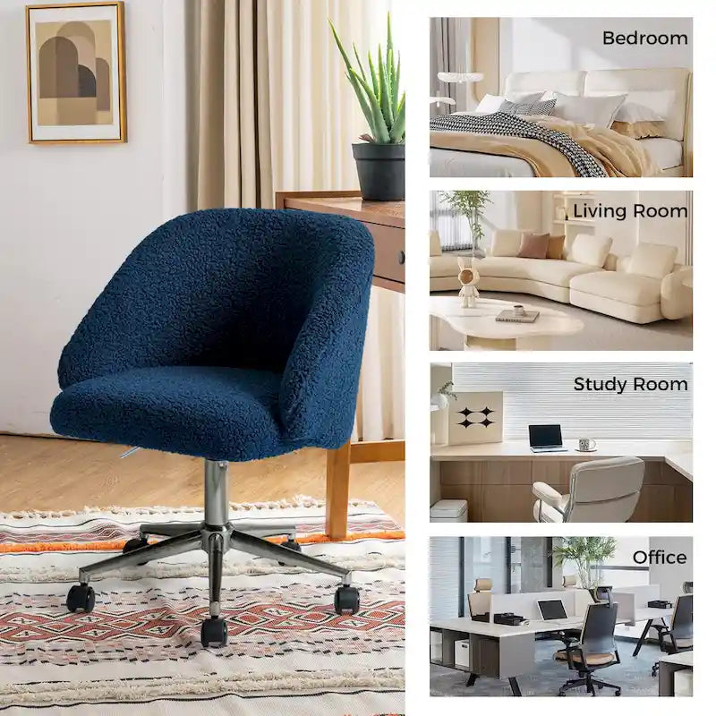 Sedia da ufficio girevole in bouclé avorio / nero / senape / grigio / blu navy, regolabile in altezza, rotazione a 360°, per 1 persona
