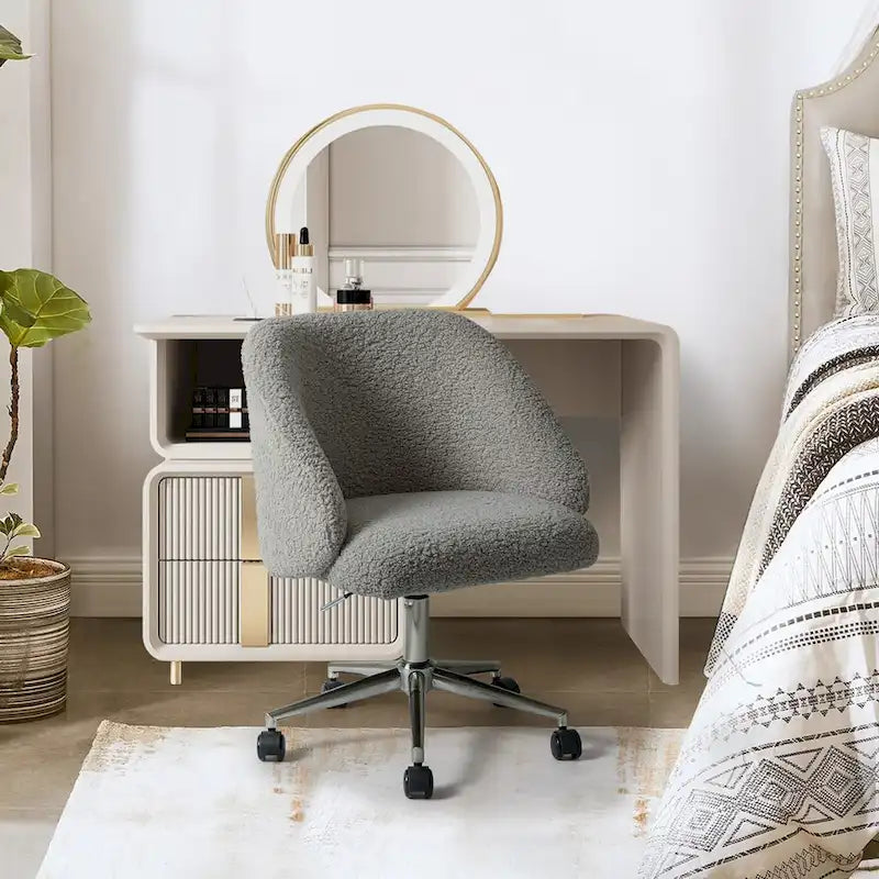 Sedia da ufficio girevole in bouclé avorio / nero / senape / grigio / blu navy, regolabile in altezza, rotazione a 360°, per 1 persona