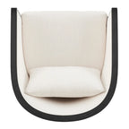 Poltrona di design in lino naturale con schienale curvo e struttura in rattan, seduta singola