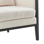 Poltrona di design in lino naturale con schienale curvo e struttura in rattan, seduta singola