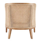 Poltrona di design in lino naturale con schienale curvo e struttura in rattan, seduta singola