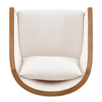 Poltrona di design in lino naturale con schienale curvo e struttura in rattan, seduta singola