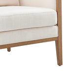 Poltrona di design in lino naturale con schienale curvo e struttura in rattan, seduta singola
