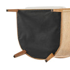 Poltrona di design in lino naturale con schienale curvo e struttura in rattan, seduta singola