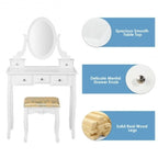 Set Toeletta Bianca con Sgabello, 5 Cassetti e Specchio Ovale, 1 Posto