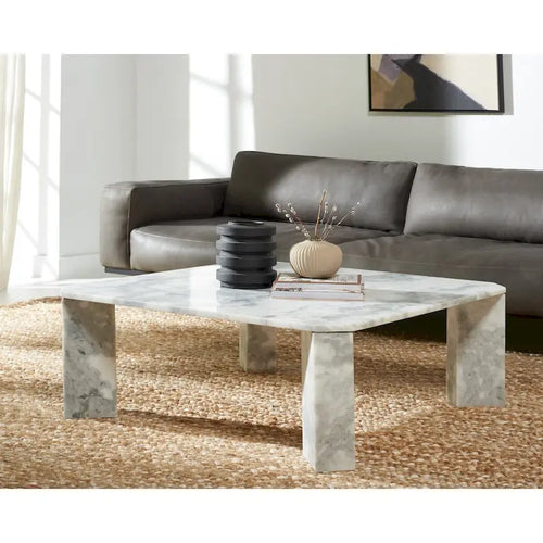 Tavolino da caffè in marmo quadrato bianco/nero, 40"L x 40"P x 15"A