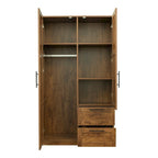 Armadio a 2 ante con 2 cassetti, 5 vani a giorno, bianco/noce/rovere