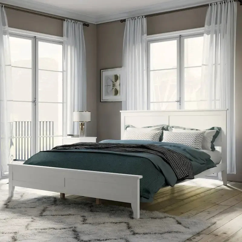 Letto matrimoniale White Queen, testiera a doghe, legno di pino + MDF, 1 persona