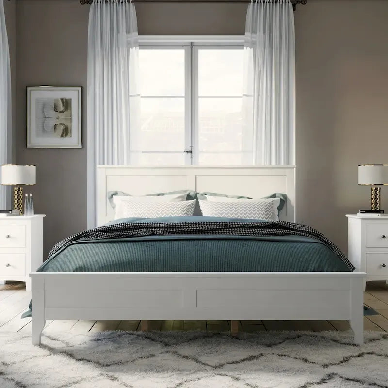 Letto matrimoniale White Queen, testiera a doghe, legno di pino + MDF, 1 persona
