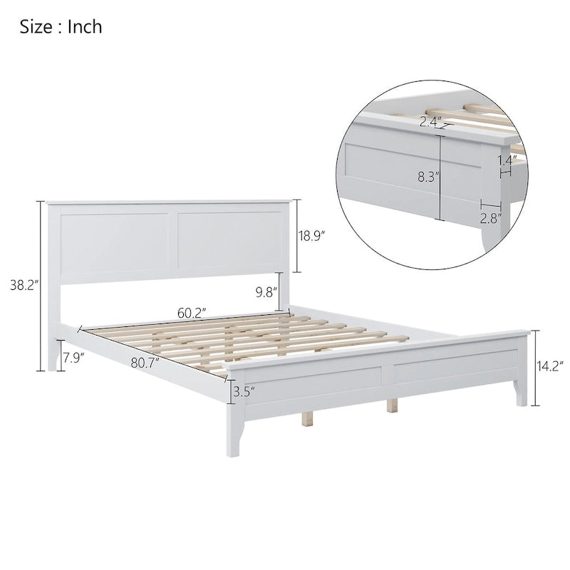 Letto matrimoniale White Queen, testiera a doghe, legno di pino + MDF, 1 persona