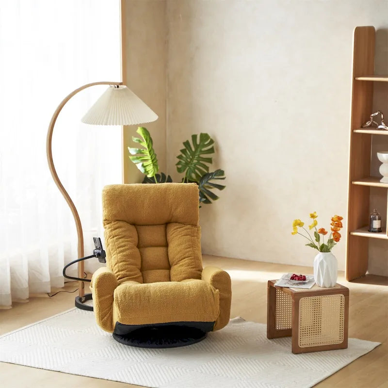 Poltrona reclinabile girevole singola con poggiatesta regolabile – Giallo / Grigio / Verde / Beige