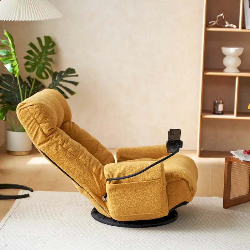 Poltrona reclinabile girevole singola con poggiatesta regolabile – Giallo / Grigio / Verde / Beige