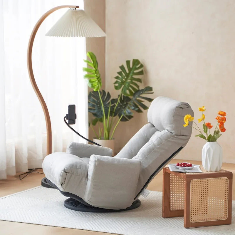 Poltrona reclinabile girevole singola con poggiatesta regolabile – Giallo / Grigio / Verde / Beige