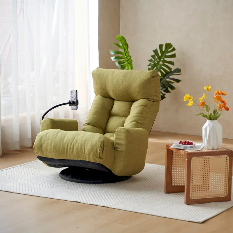 Poltrona reclinabile girevole singola con poggiatesta regolabile – Giallo / Grigio / Verde / Beige