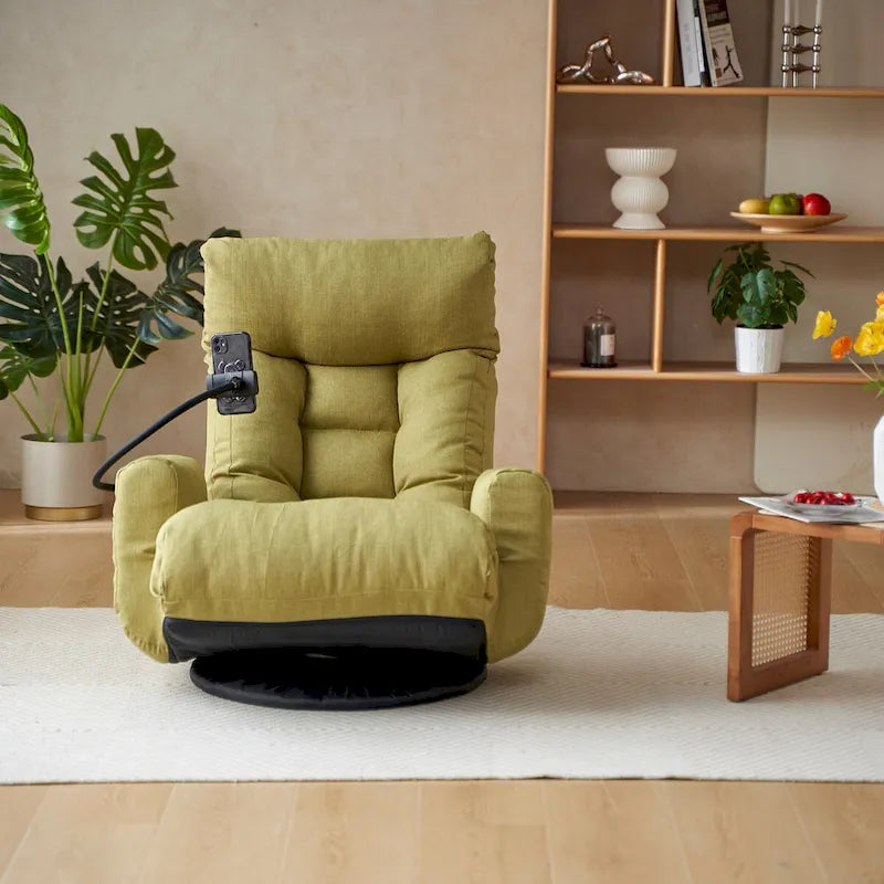 Poltrona reclinabile girevole singola con poggiatesta regolabile – Giallo / Grigio / Verde / Beige