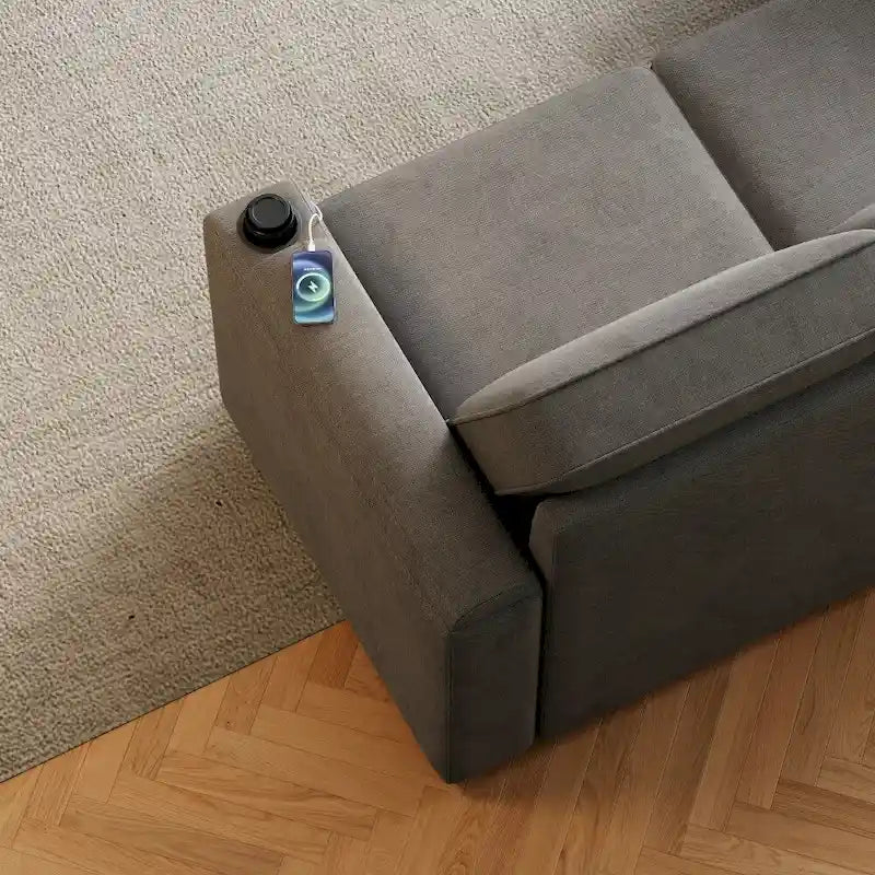 Divano letto modulare a L con contenitore e porta di ricarica | Beige / Grigio / Nero | Posti a sedere 3-4