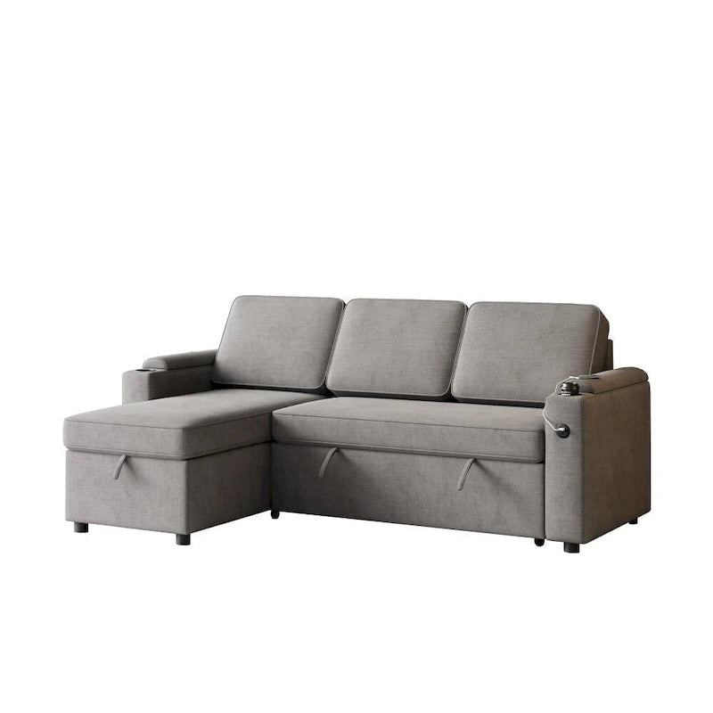 Divano letto modulare a L con contenitore e porta di ricarica | Beige / Grigio / Nero | Posti a sedere 3-4