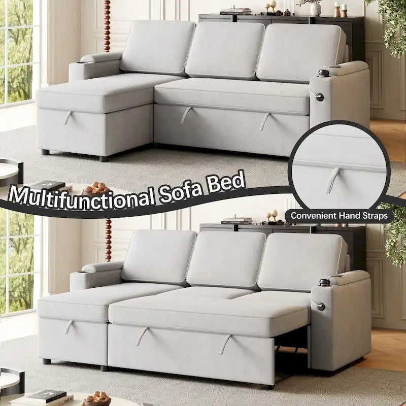 Divano letto modulare a L con contenitore e porta di ricarica | Beige / Grigio / Nero | Posti a sedere 3-4