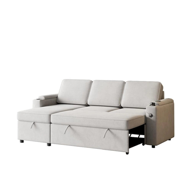 Divano letto modulare a L con contenitore e porta di ricarica | Beige / Grigio / Nero | Posti a sedere 3-4